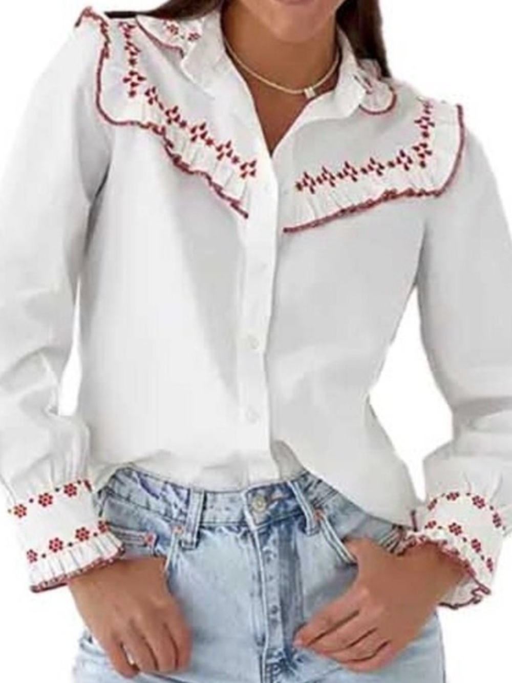 Polo Ralph Lauren Western Floral Embroidered Button-Down Shirt Red White Cotton - Picture 15 of 16